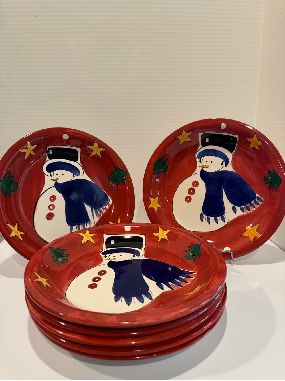 Festive Snowman Dinner Plate (s) 11" Winter Ceramic Gibson White Green Red Blue!